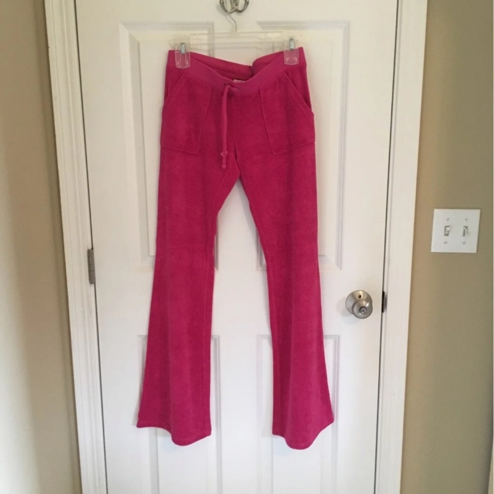 HOT PINK JUICY COUTURE TERRY CLOTH PANTS WITH POCKETS